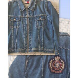 Tommy Hilfiger Denim Crest Jacket Men's XLarge Spell Out Vintage Embroidered 90s